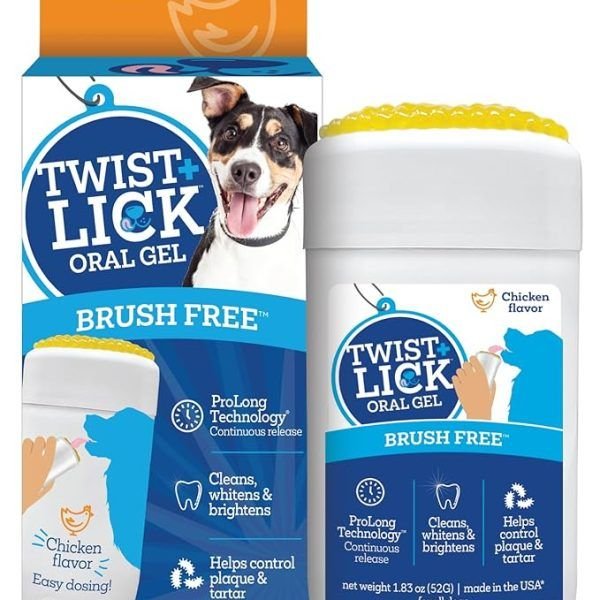 Twist and Lick Dental Gel for Dogs, Cleans Teeth and Freshens Breath for 24 Hours, Chicken Flavor, 2 oz, 30 Day Supply